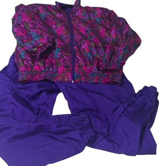 Lavon Petites Retro Tracksuit Jacket & Pants Nylon PM Purple & Multicolor - Picture 1 of 14
